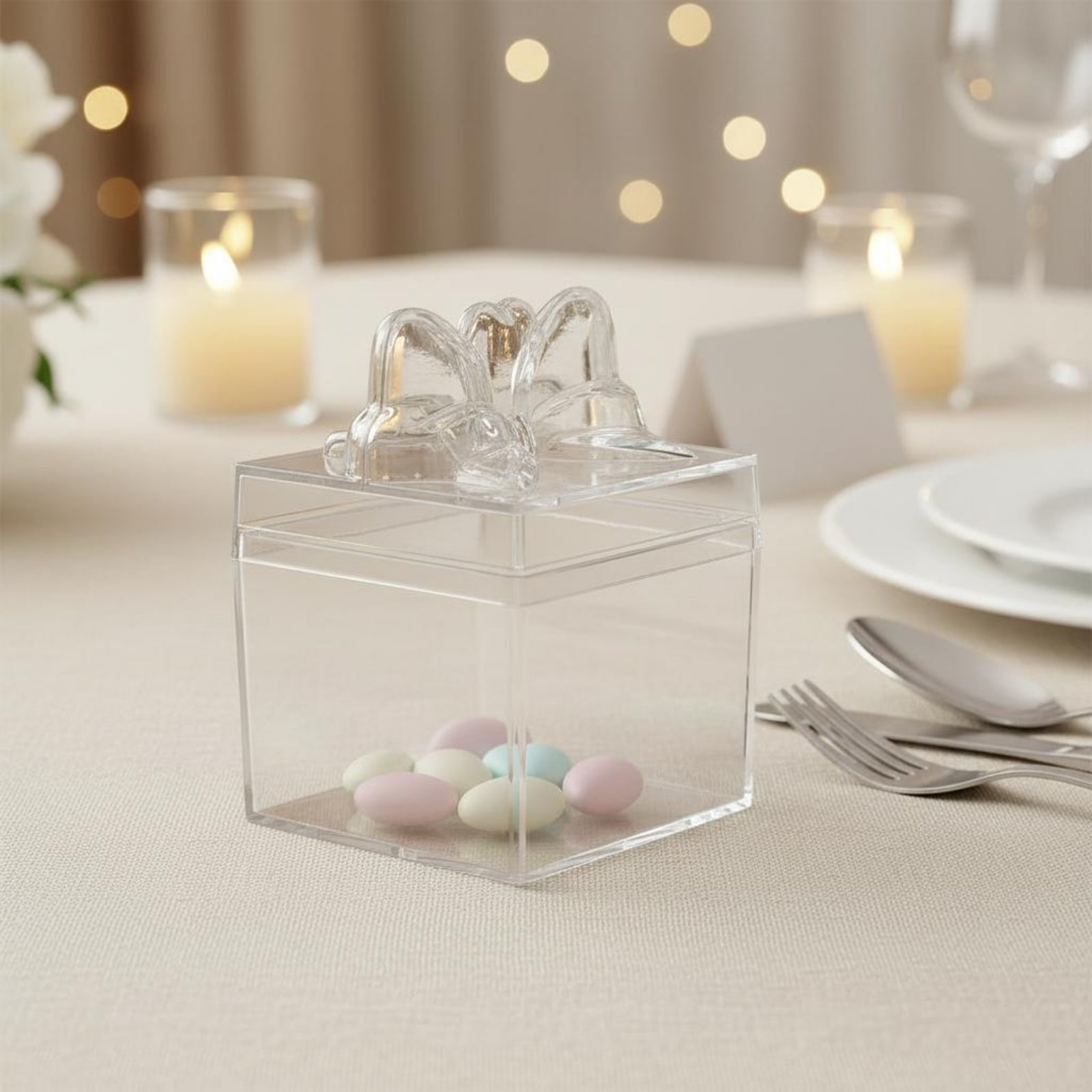 Food Storage Plastic - صندوق حلوى بلاستيكي شفاف مع شريط،