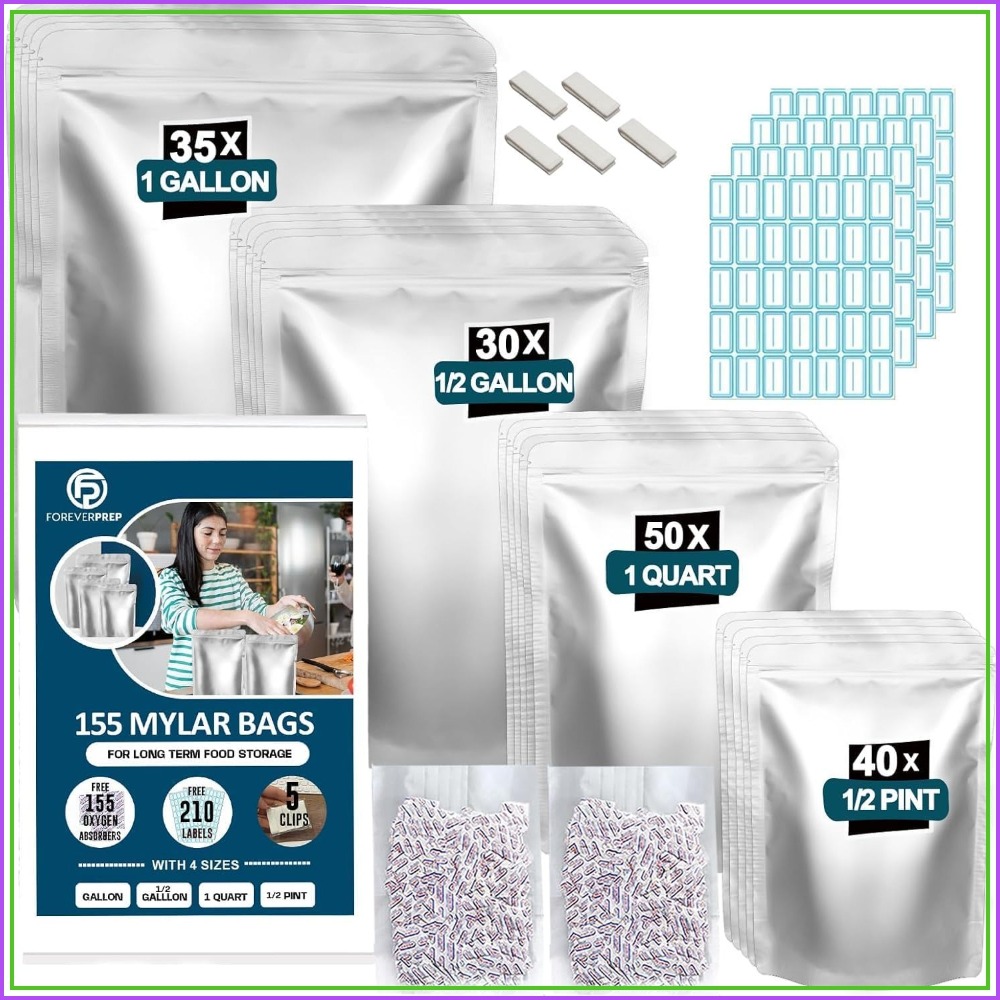 Food Storage Mylar Bags - 155 كيس مايلر مع 155 ممتص
