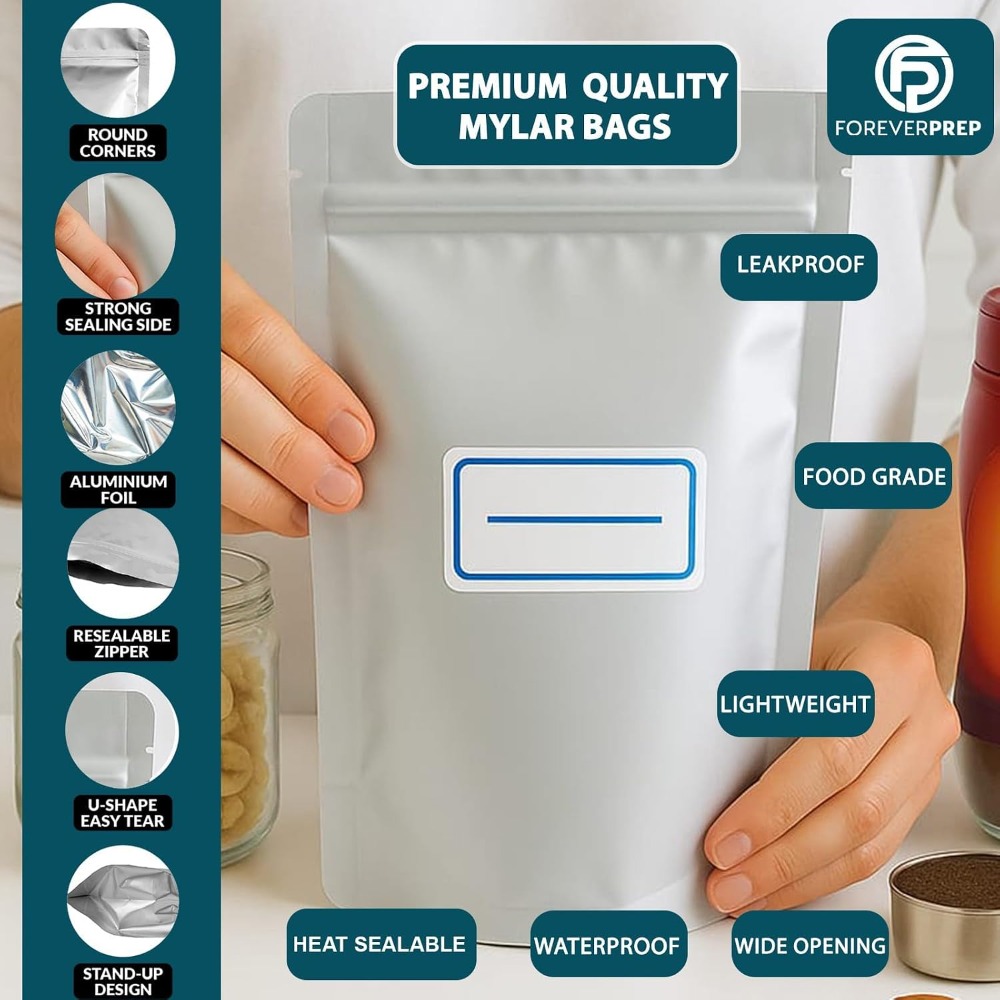 155 كيس مايلر مع 155 ممتص للأك - مراجعة Food Storage Mylar Bags وسعره